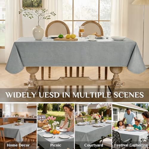 Image of Softalker Vinyl Tablecloth Rectangle, Outdoor 100% WaterProof Oil Proof Plastic Edge Binding Table Cloth, Heavy Duty Thick Wipeable PVC Table Covers for Picnic Dining Party - 54 x 120 Inch, Light Grey
