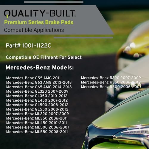 Image of QUALITY-BUILT Rear Ceramic Brake Pads, Premium 1001-1122C, Compatible with 2006-2018 Mercedes-Benz (G55 AMG,G63 AMG,G65 AMG,GL320,GL350,GL450,GL500,GL550,ML320,ML350,ML450,ML500,ML550,R320,R350,R500)