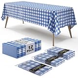 12-Pack Printed Dark Blue Gingham Checkerboard plastic table cover