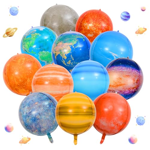 Decor Espacial,12 Piezas Globos Espaciales,22 pulgadas 4D Globos Planetarios, Decor Planetaria,Globos Cumpleaños, Decor Fiesta Cumpleaños Infantil Espacial, Globos Helio Temática Sistema Solar Decor