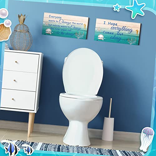 Jetec 2 Pieces Funny Bathroom Decors Bathroom Rules Sign Plaque Wooden Funny Bathroom Decor Sign Guest Hanging Wall Art Decorative Signs Rustic Wall Art (Blue,Ocean Style) - Image 7