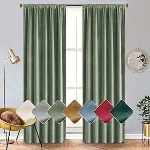 Vangao Velvet Blackout Curtains 96 Inches Long for Bedroom Living Room Sage Green Super Soft Thermal Insulated Rod Pocket Window Drapes 2 Panels Cover