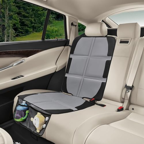 Image of Car Seat Protector, 2 Pack Baby CarSeat Covers with Mesh Pockets & Non-Slip Backing 600D Durable Seat Protectors Under Car Seat for Baby(Gray, Large)