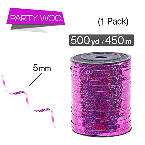 Image of PartyWoo Hot Pink Ribbon - 500 Yard Curling Ribbon for Crafts, Balloon String, Gift Wrapping, Florist Flowers (1 Roll)