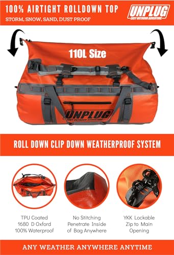 Unplug Ultimate Adventure Bag | 1680D Heavy Duty Waterproof Bag | Large Travel Duffle Bag which can be Used for Camping, Motorcycling, Boating, or Hunting - Image 4