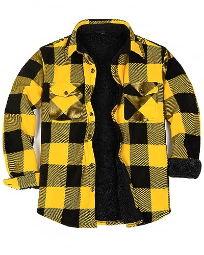Lisskolo Men's Warm Sherpa Flannel Shirt Jacket Heavy Fleece Lined Plaid Button Up Jackets