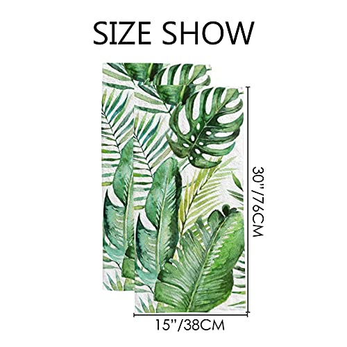 Vantaso Bath Hand Towels Face Terry Towel Washcloth Couple Bathroom Set Of 2 Green Tropical Palm & Fern Leaves Kitchen Decor Soft Quick Dry Super Absorbent 30 X 15 Inch #TOP2