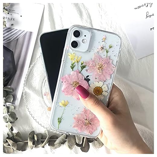 Tybiky Äkta blommor skal för iPhone 8 Plus mobiltelefonskal torkad naturlig blomma skal kristall gel skyddsskal eviga blommor stötfångare skydd för iPhone 7 Plus, 3 bläck 1 vit
