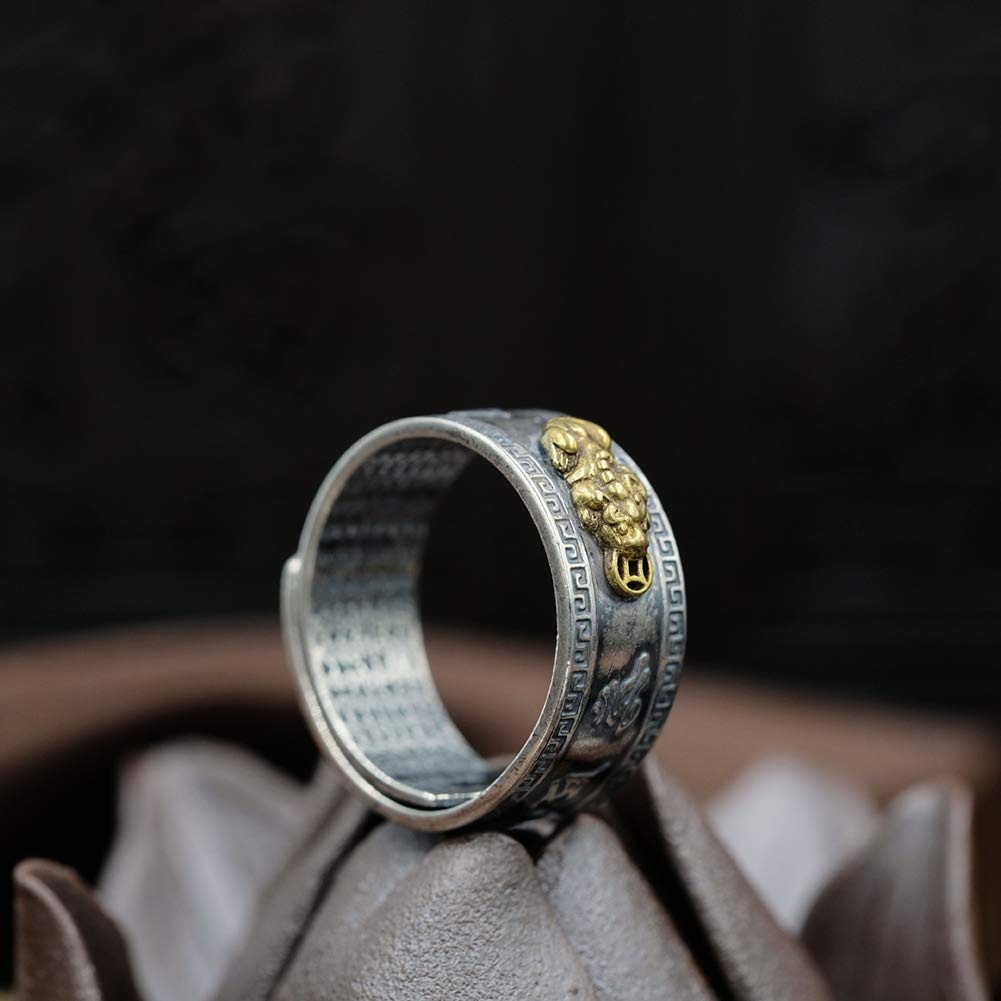 Ring for Men, S925 Sterling Silver Ring FENG Shui PIXIU Amulet Lucky Wealth Adjustable Ring