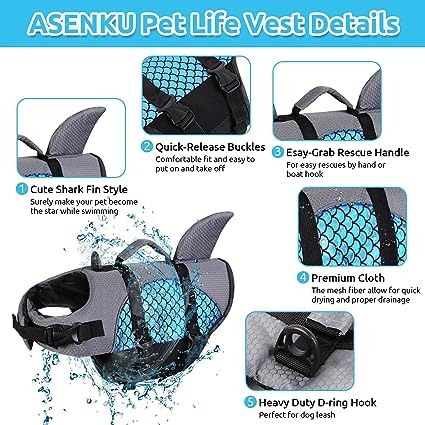 VBM Dog Life Jackets Dog Saver Life Jacket Dog Swimming Vest Adjustable Life Jacket for Dogs 3