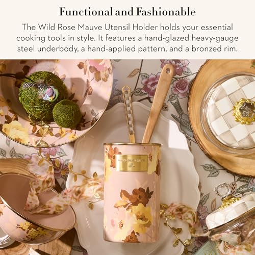 Image of MACKENZIE-CHILDS Enamel Utensil Holder, Wild Rose Mauve