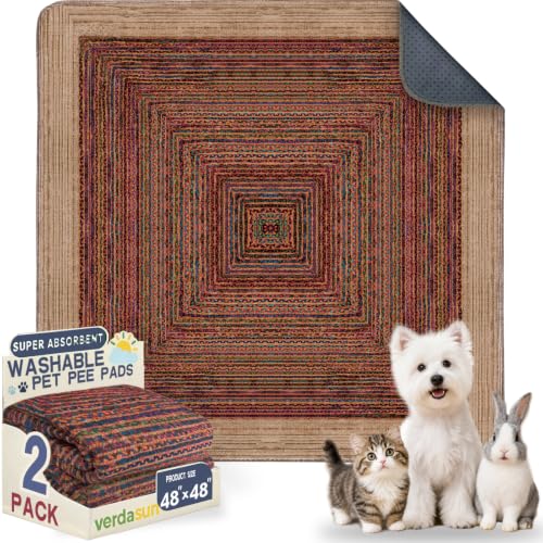 Image of Washable Pee Pads for Dogs, Reusable Puppy Potty Training Pads, Ultra-Absorbent Thick Waterproof Leak-Proof Non-Slip Pads & Mat for Crate, Playpen, Floor, Whelping & Housebreaking , 2 Pack 48 inchx48 inch