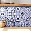 Blue Moroccan Tile Decals - Self-adhesive Wall & Floor Tile Stickers - PACK OF 12