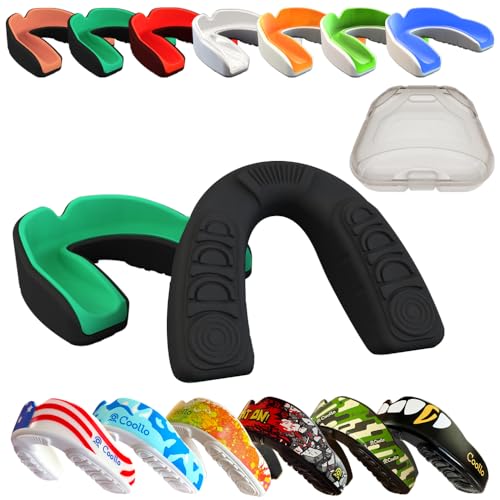 COOLLO SPORTS Boil and Bite Mouth Guard (Youth & Adult) DA Custom Fit Sport Mouthpiece for Football, Hockey, Rugby, Lacrosse, Boxing, MMA (Free Case Included!) (Mint Green & Black, Ages 11 & Above)