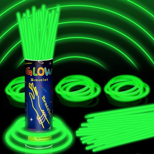 150 Pack 8” Green Glow Sticks Bulk with 150 Connectors Neon Glow In The Dark Party favors Supplies for Holiday Birthday Party Decoration (Green)