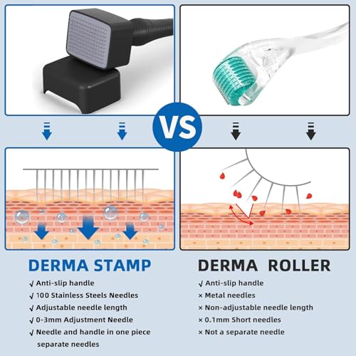 Image of Baeskii Derma Stamp with Sanitizer for Hair Growth & Facial Spa | Medical Grade Adjustable Needles 0.25mm to 3mm | Microneedling Stamp for Skin Repair, Face, Hair & Beard Growth | Reduces Acne Scars | Safe & Effective To Use