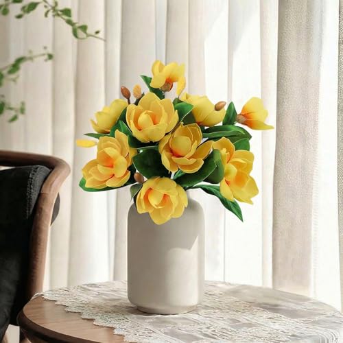 Image of Decor & More 2 PCS Artificial Flowers Bunch - Silk Magnolia Bouquet Long Stem for Vase | Artificial Flower for Decoration | Long Artificial Flowers for Big Vase, Home & Wedding Decor (Without Pot)