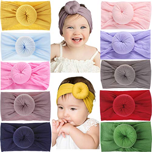10Pcs Baby Headbands Turban Head Wrap Stretch Bow Soft Wide Nylon Hairband for Newborns Infants Toddlers