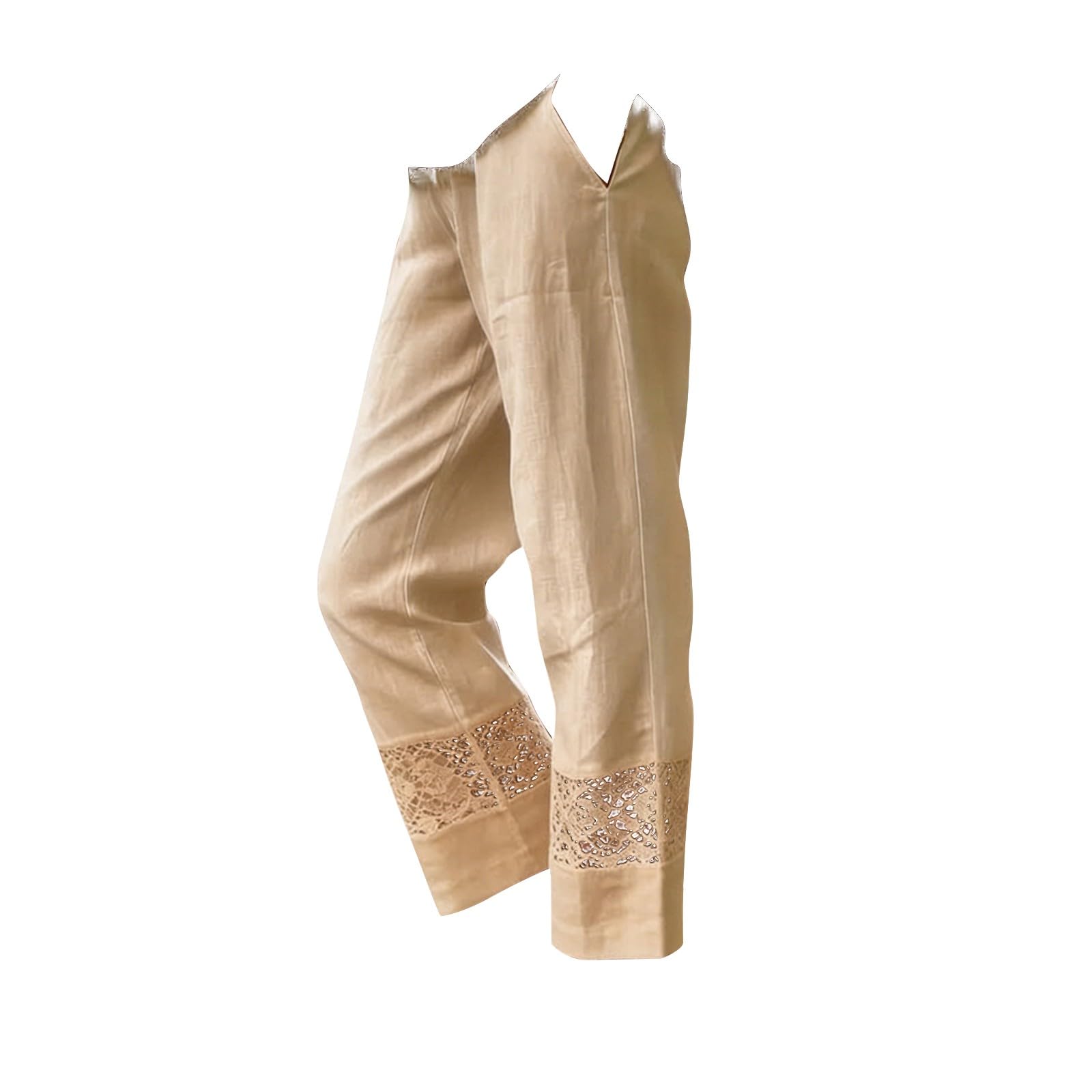 Generisch Pantalon d'été léger pour femme - Taille haute - Léger et aéré - Pantalon de loisirs en lin Lyocell - Avec cordon de serrage - Élégant pantalon en tissu - Ample - Décontracté - Pour les