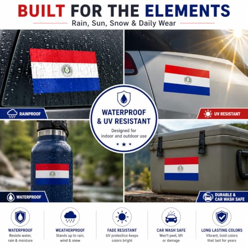 Image of Paraguay Vinyl Flag Stickers, Car Decals, Waterproof Indoor Outdoor, Laptop Stickers, Car Bumper, Paraguayan Flag, 5 x 3 Inches, Set of 3