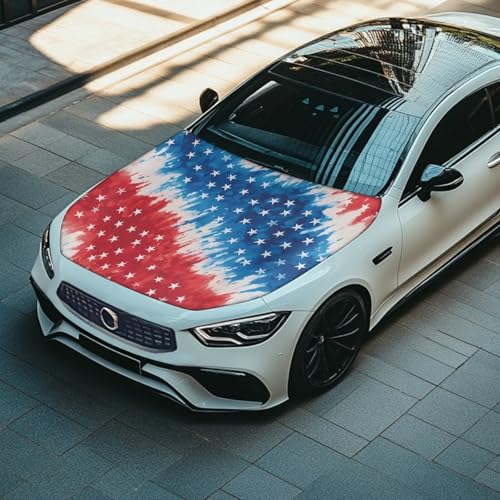 Image of American Flag Automotive Vehicle Hood Cover Flag Elastic Washable Vehicle Front Engine Hood Cover Wrap Car Accessories Compatible with Sedan SUV Trucks