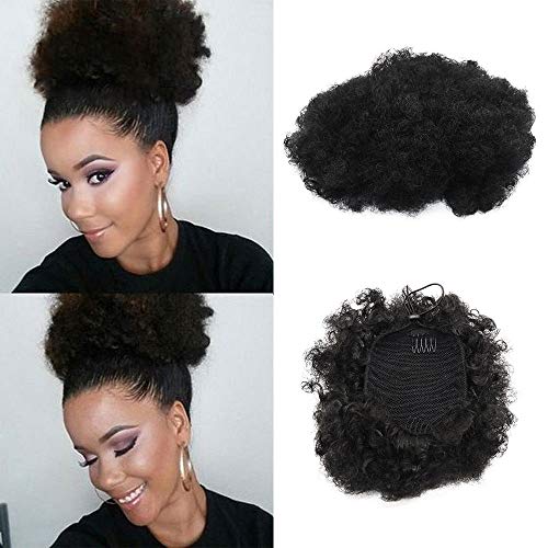 Preisvergleich Produktbild Kunsthaar Gelockt Welle Haar Clip in Pferdeschwanz Kurz lockiges Afro-Wrap Puff Pferdeschwanz mit Kordelzug Synthetik-Haarverlängerungen Perücke für African American(#1)