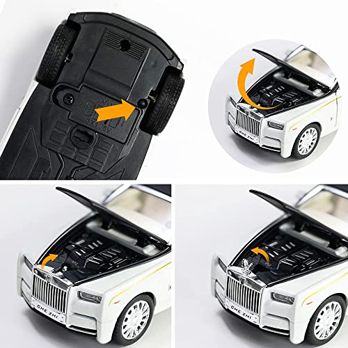 Image of DEUSON ECOM Alloy Metal Pull Back Die-Cast Car 1:32 Rolls Royce Phantom Diecast Metal Pullback Toy Car With Openable Doors & Light, Music Boys Gifts Toys For Kids, Black