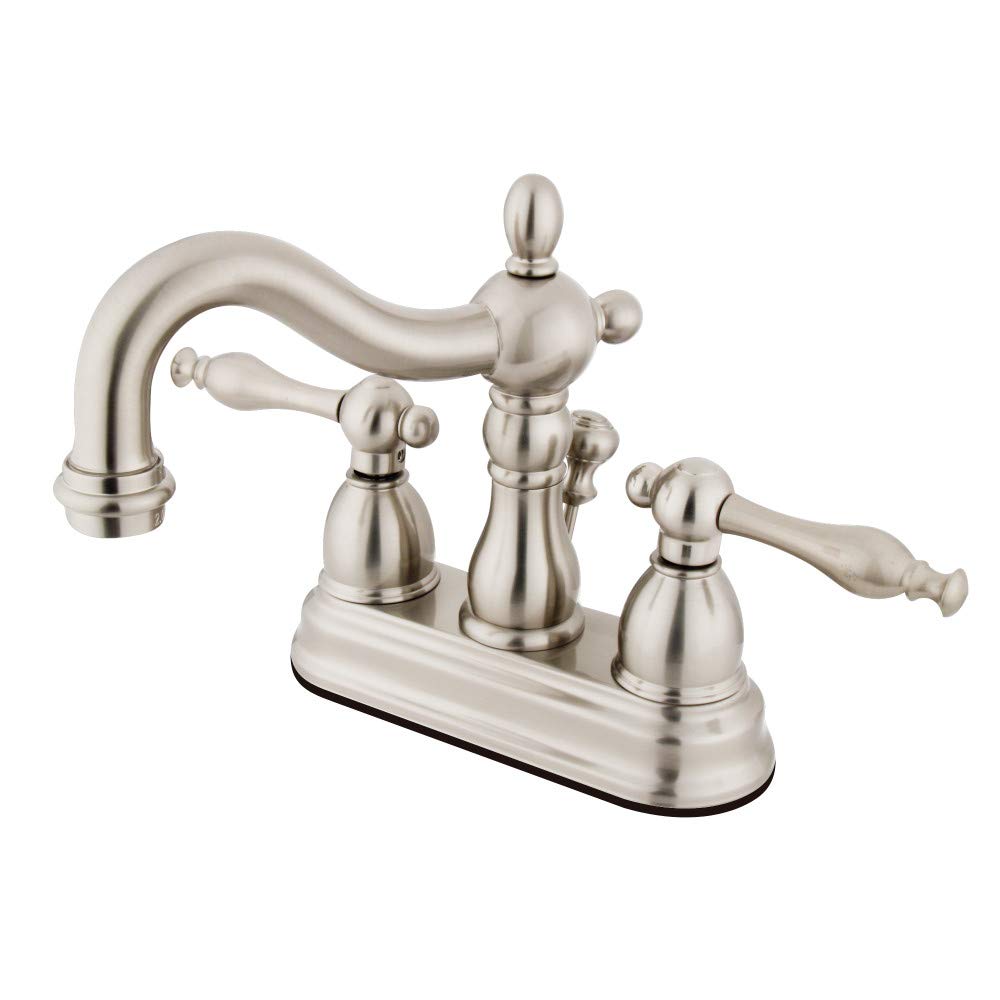 Kingston Brass KB1608NL Llave de baño Central de 4 Pulgadas con Mango de Palanca de Metal, Níquel Satinado