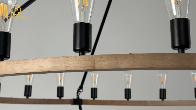 Image of Oak Wooden Wagon Wheel Chandelier 48-Light 63 inch Light Fixture