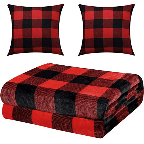 60"x80" Christmas Buffalo Plaid Throw Blanket with 2 Pieces 18