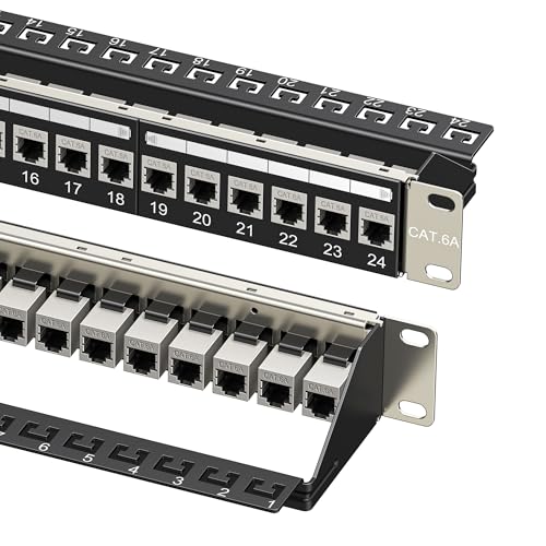 Cable Matters 1U 19-Inch 24-Port 10Gbps Cat6A Ethernet Patch Panel with Inline Keystone and Cable...