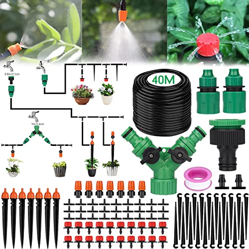 MUOIVG Kit d'irrigation Goutte 40M, Arrosage Automatique Goutte a Goutte Kit Irrigation Micro Système d'Arrosage Automatique pour Jardin, Pelouse, Plante, Paysage, Potager, Serre ect