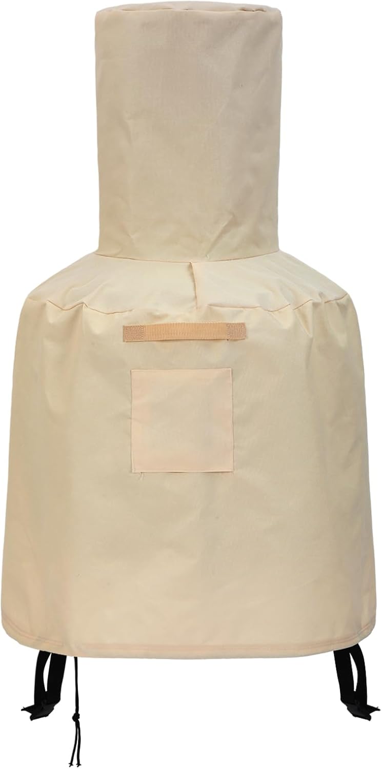 Chiminea Cover Outdoor Waterproof 600D Polyester Fire Pit Cover with Drawstring Weather-proof Heavy Duty Patio Chiminea Caps Outdoor Furniture Protection Defender(Brown)
