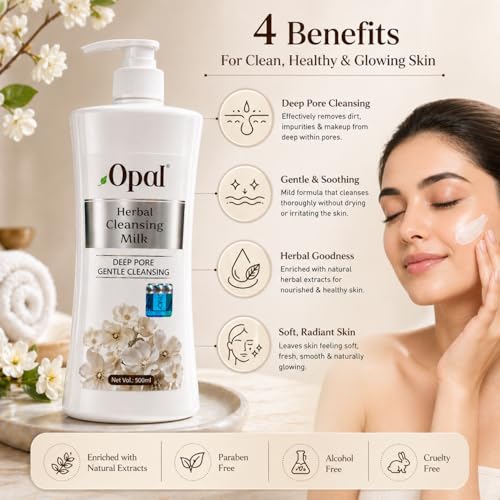 Image of OPAL Lotion Herbal Cleansing Milk, 500ml | Deep Pore & Gentle | Enriched with Natural Extracts | Nourishing & Hydrating | Suitable for Face, Body, and Hands