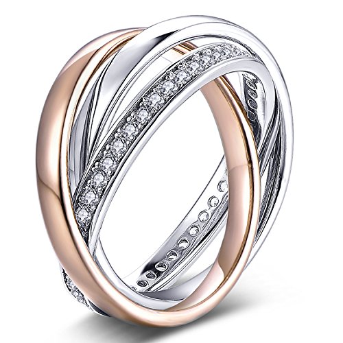 YL 925 Sterling Silver Cubic Zirconia 3pcs Interlocked Stackable Eternity Ring Set for Women