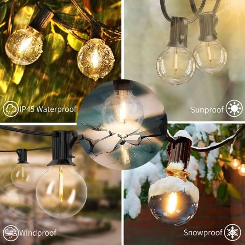 Yuucio 2X50FT Outdoor String Lights LED Mains Powered, 100FT Garden Festoon Lights with 52 Plastic Bulbs, Waterproof for Patio Backyard Gazebo, Warm White 100FT