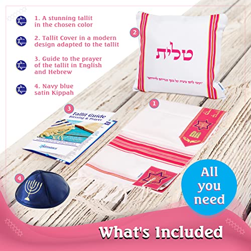 Image of Tallit Prayer Shawl with Matching Bag, Certified Kosher, With Blessing On Neckband & on the Corners Made in Israel