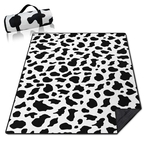 qwpmvhsak Cow Print Blankets Waterproof Foldable60’‘x80'',Cow Print Portable Outdoor Picnic Mat Water Resistant for Grass,Padded Lawn & Park Blanket for Camping,Cow Print Stuff