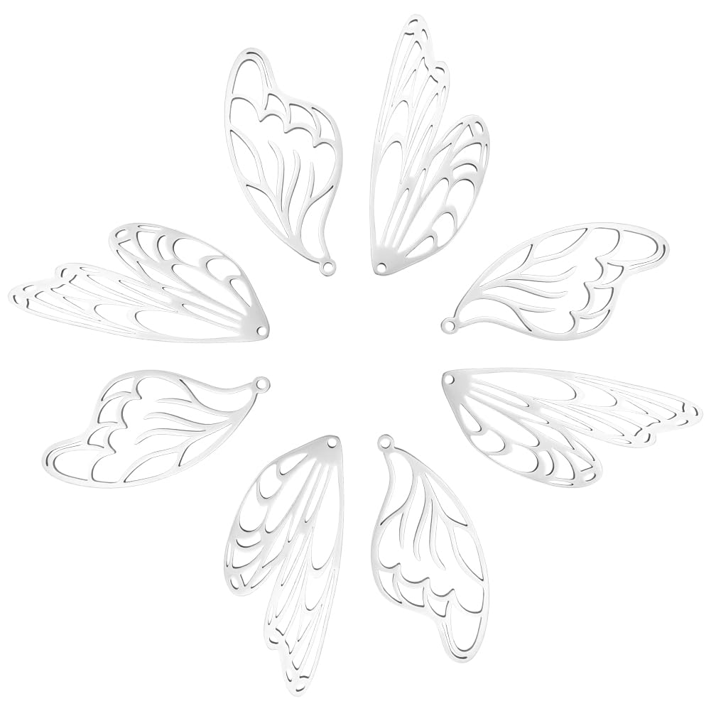 UNICRAFTALE 2 Styles 8pcs Butterfly Wings Pendants Stainless Stee Pendants Laser Cut Elf Fairy Wings Charms Fine Carving Wings Pendants 45/49mm Long Women Necklace Pendants for DIY Jewelry Making