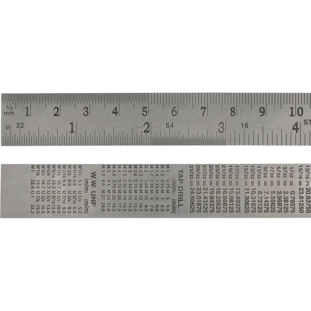 Faithfull Stainless Steel Rule 600mm (24 Inch) – Marking & Measuring Ruler with Dual Metric & Imperial Graduations, Conversion Chart & Hanging Hole