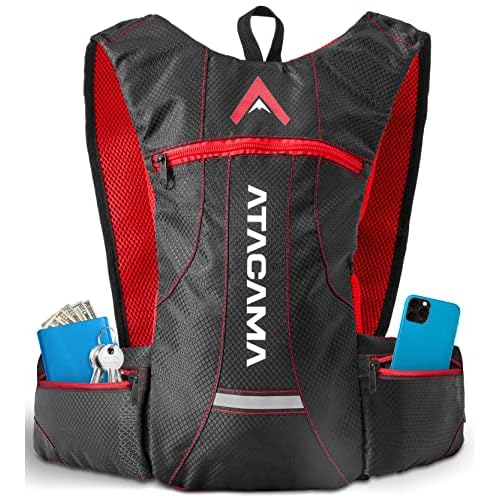 Atacama Fahrradrucksack 2l ohne Trinkblase für Herren Damen - Leichter Skirucksack klein, Trailrunning Rucksack zum Laufen Laufweste (wasserdicht & reflektierend) Rucksack Fahrrad joggen ROT