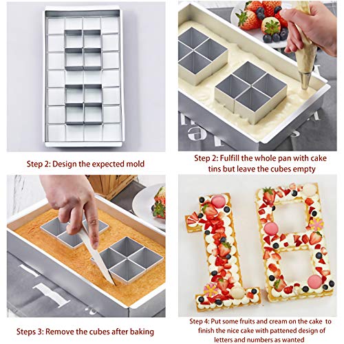 MineSign Number Cake Pans for Baking Cake Molds with 12 Piece Square Cake Tins DIY Stackable Letter Bakeware Set for Wedding Birthday - Thumbnail 2