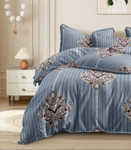 Image of Castiqa Cotton Feels All Over Elastic Fitted Bedsheet Set Perfect Upto 10inch Mattress with 2 Matching Pillow Covers Size-18x28inch (King Size 72x78, D Cut)