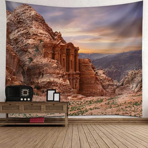 Tapisserie murale 200x200cm montagnes et bâtiment vintage RDSGYZ pour decoration chambre