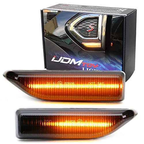 iJDMTOY Smoked Lens Full Amber LED Dynamic Sequential Blink Fender Side Marker Light Assembly For 2017-2024 MINI Cooper F60 Countryman, Replace OEM Clear Sidemarker Lamps