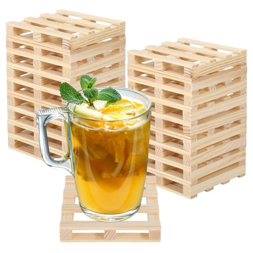 yeeplant Set mit 18 Mini-Holzpalettenuntersetzern, 9,9 cm, quadratische Getränkematten, unlackiertes Naturholz zur individuellen Gestaltung