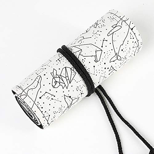 Image of Funny live 24 /36 /48 /72 Slots Colored Pencil Wrap Roll up Pen Holder Case Drawing Coloring Pencil Roll Organizer Stationery Case for Student Artist Traveler (Abstract Lines, 72 Slots)