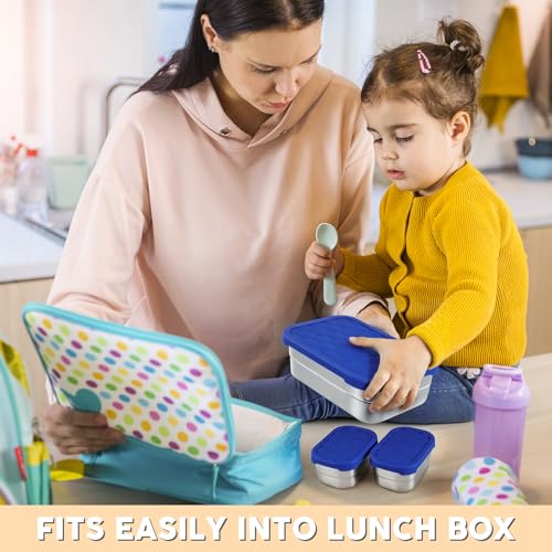 Image of Tanjiae 3 CUP+1 CUP Stainless Steel Lunch Snack Containers Set | Leak Proof 304 Stainless Steel Food Containers with Silicone Lids - Perfect Metal Lunch Box for Home and Travel (25oz+8oz*2)