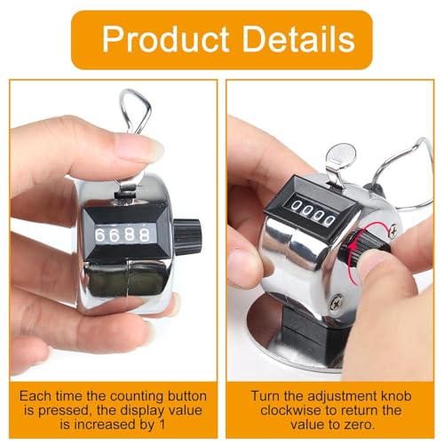 peiqiup Handzähler Zähler, Manuelle Klicker, 4 Stellige Mechanischer Zähler, Für Personenzähler, Golf und Schule Sport, Ohne Batteriebetrieb, Silbrig