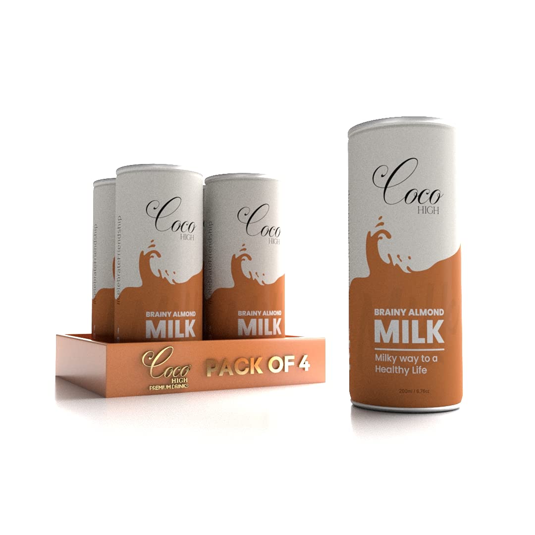 COCO HIGH™ Brainy Almond/Badam Flavour Milk - 200 Ml x 16 Cans/Flavoured Milk Drink/High Protein/Excellent Source of Calcium/Unique Taste/Ready to Drink/Ready to Serve/Milkshake